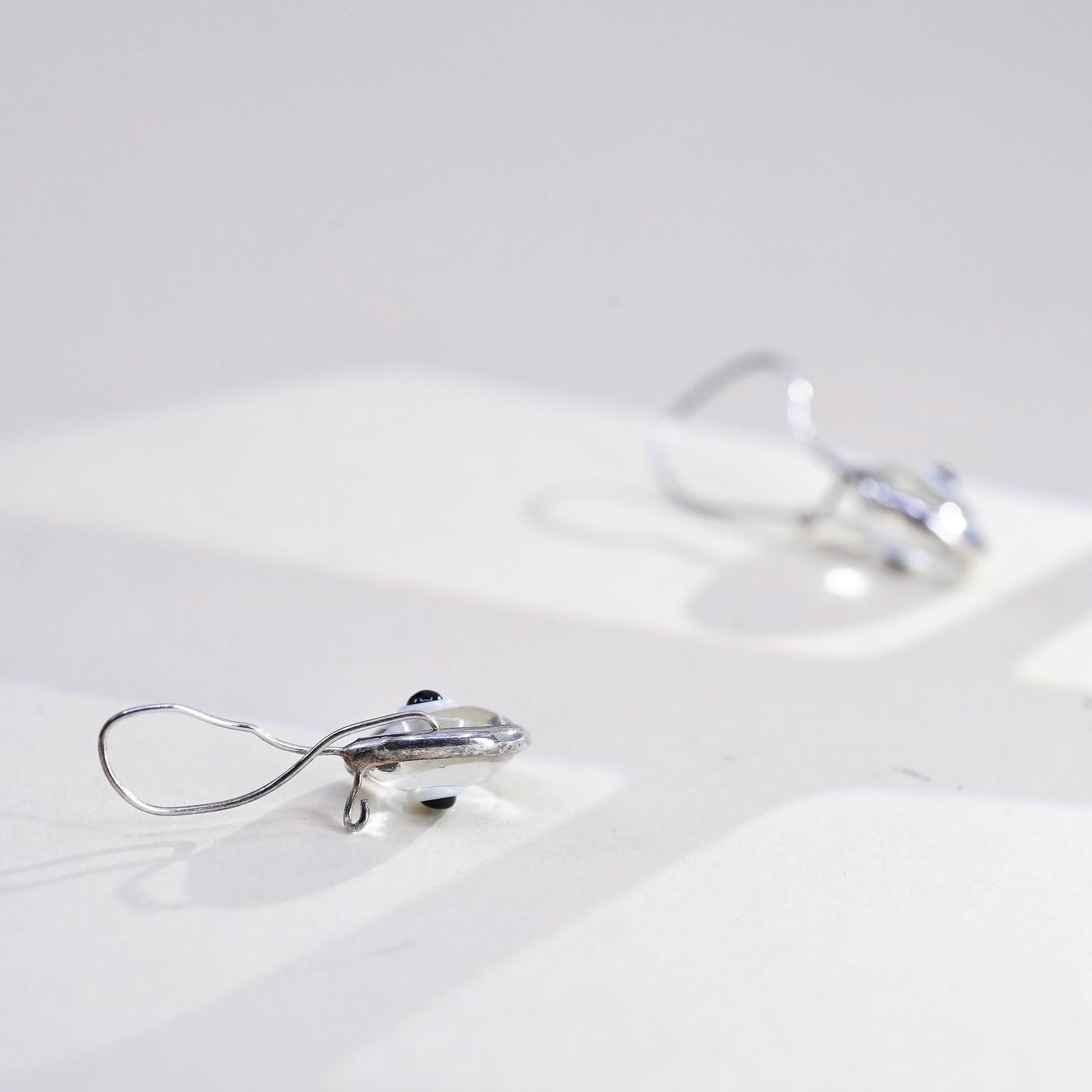Vintage 925 Sterling silver handmade earrings with glass evil eye dangles