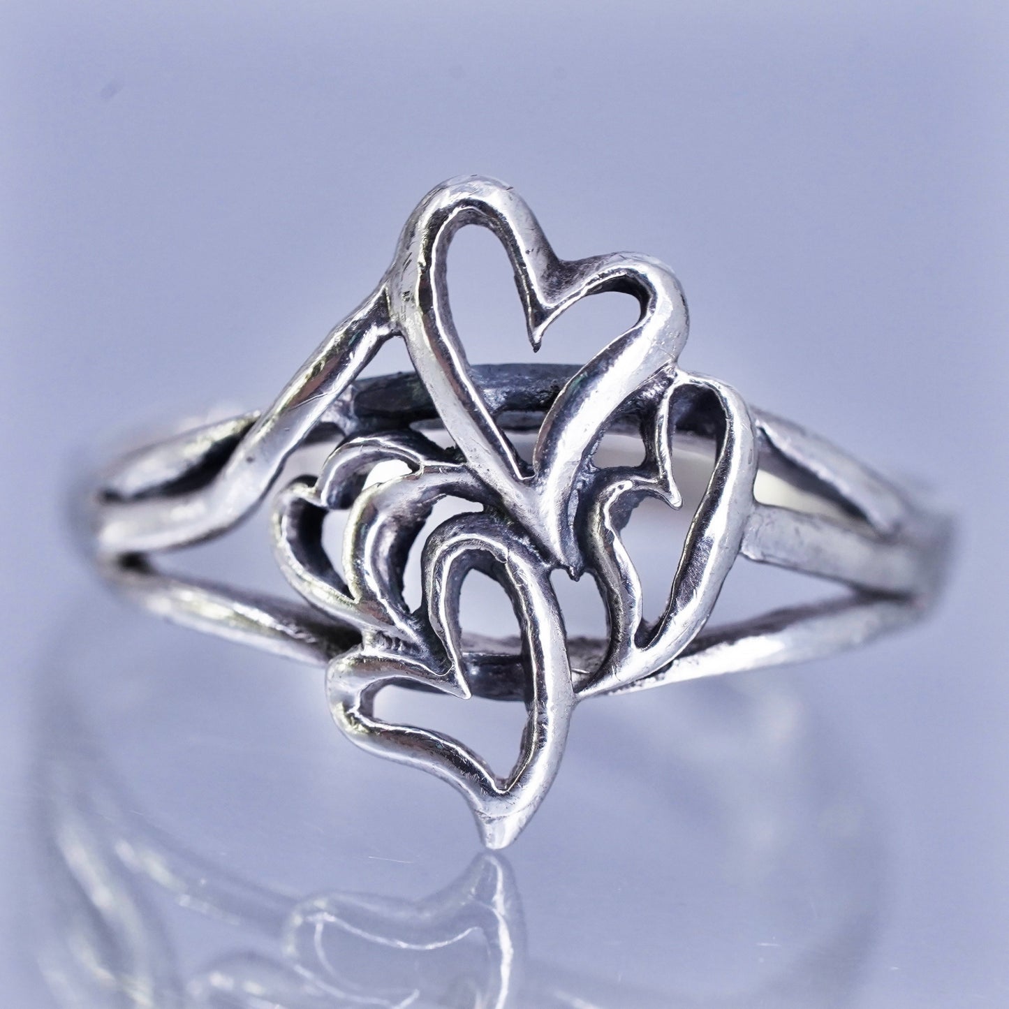 Size 7.5, southwestern Sterling 925 silver wedding ring, heart stackable band
