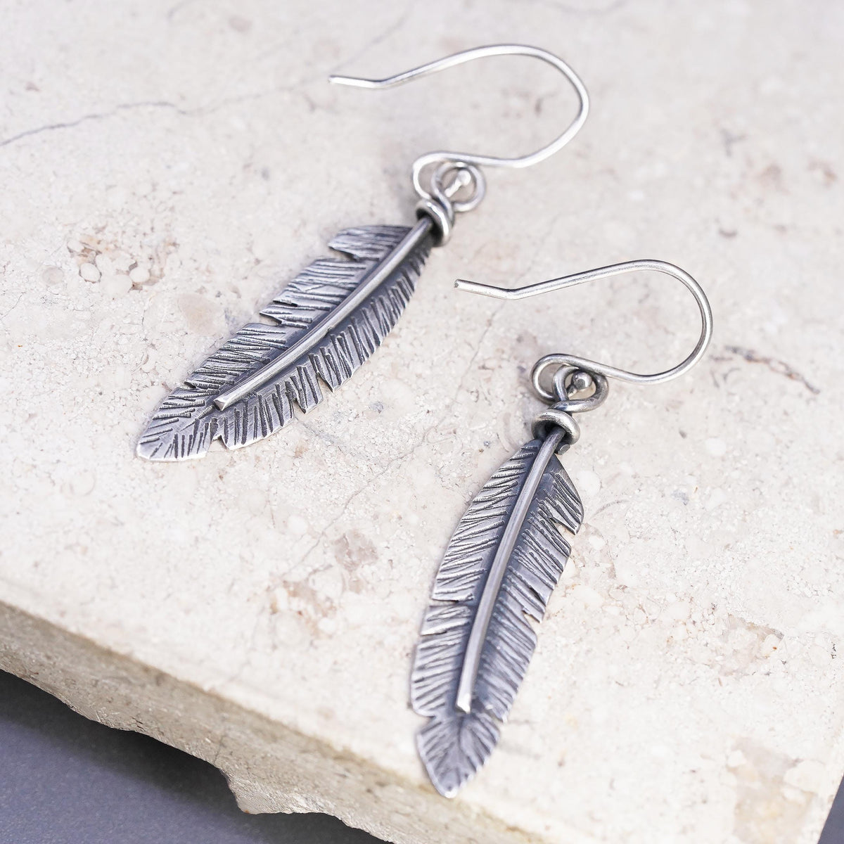 Native American southwestern sterling silver earrings, 925 feather drops