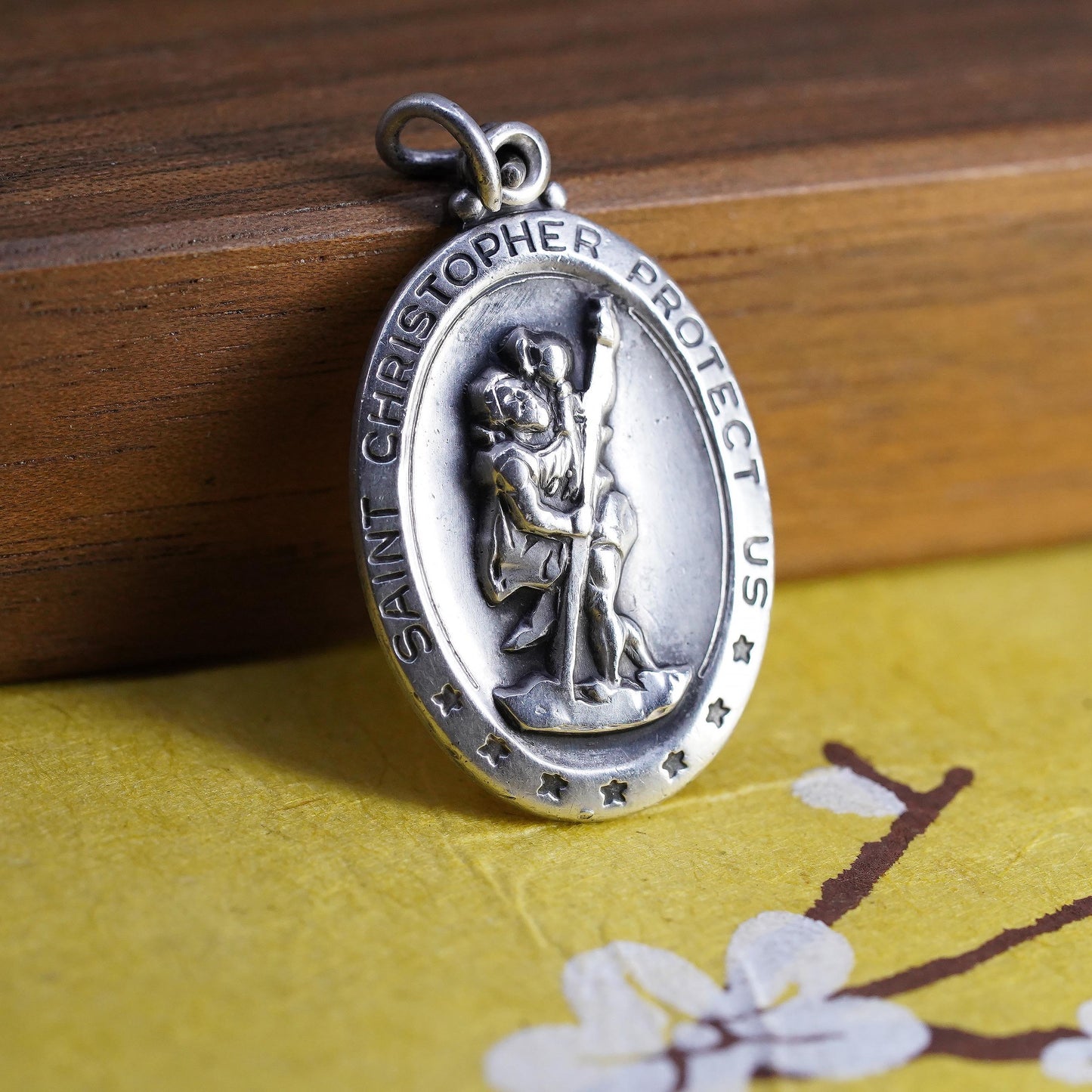 Vintage Sterling Silver 925 Saint Christopher Medal Pendant, Protect Us Charm