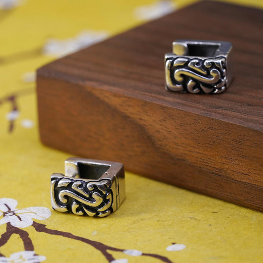 0.5", Zina Sterling silver textured hoop earrings, 925 square huggie studs