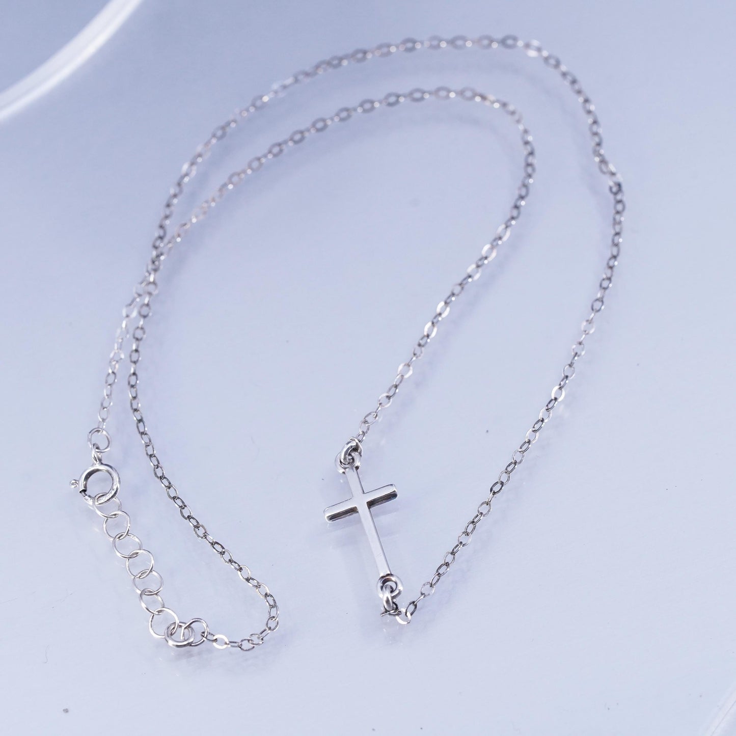 15”, vintage Sterling 925 silver handmade snake necklace with cross pendant