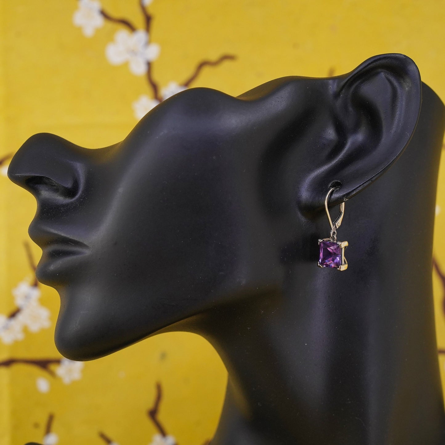Vintage vermeil gold over Sterling 925 silver handmade earrings with square amethyst