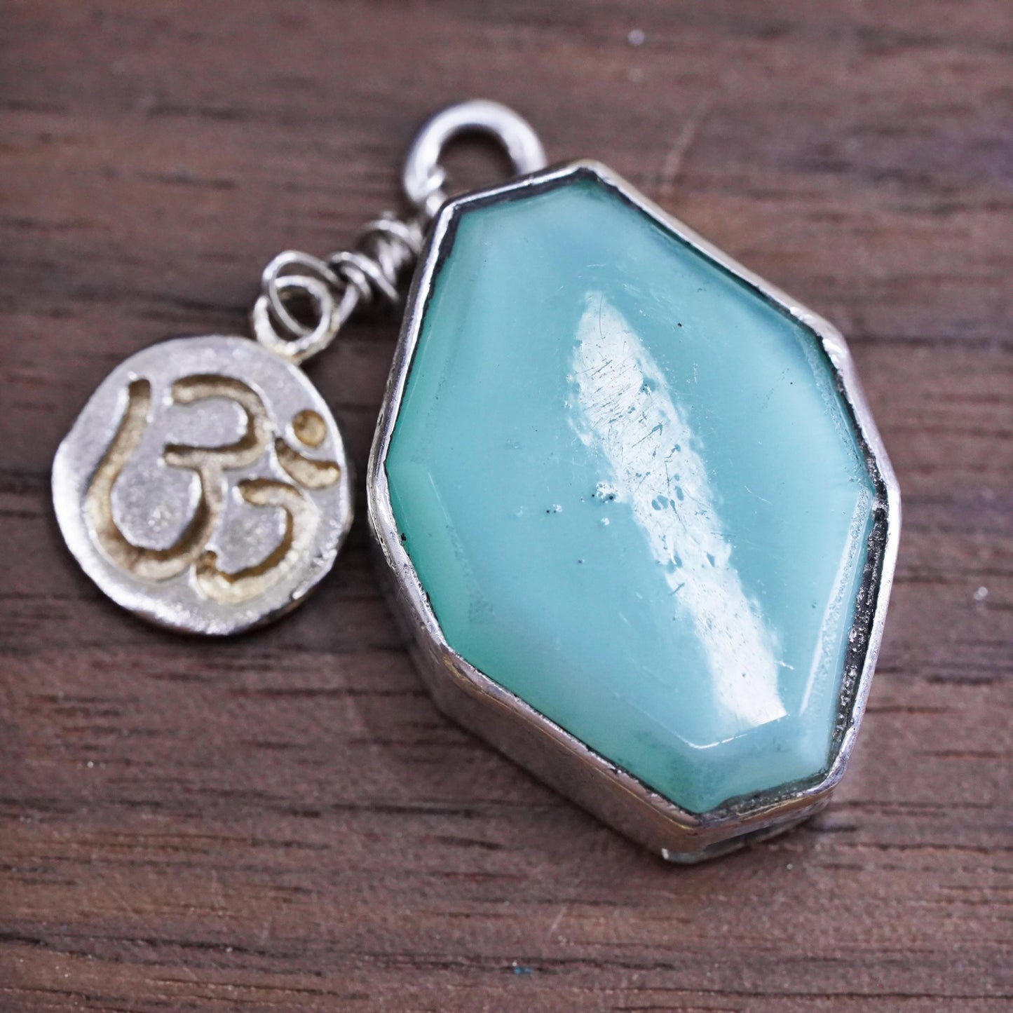 Vintage Sterling 925 silver handmade pendant with om aum and turquoise