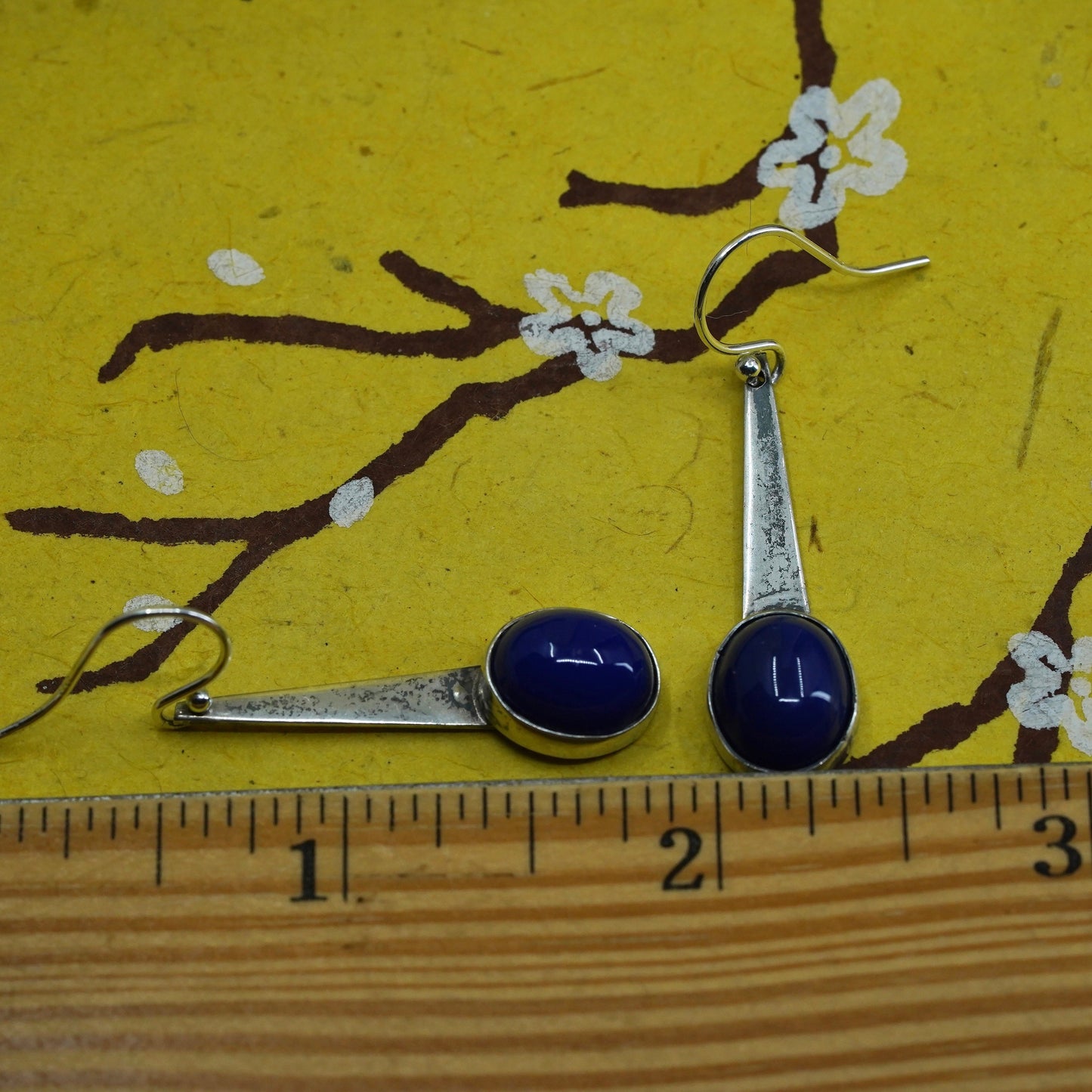 Vintage Sterling 925 silver handmade earrings with blue onyx inlay