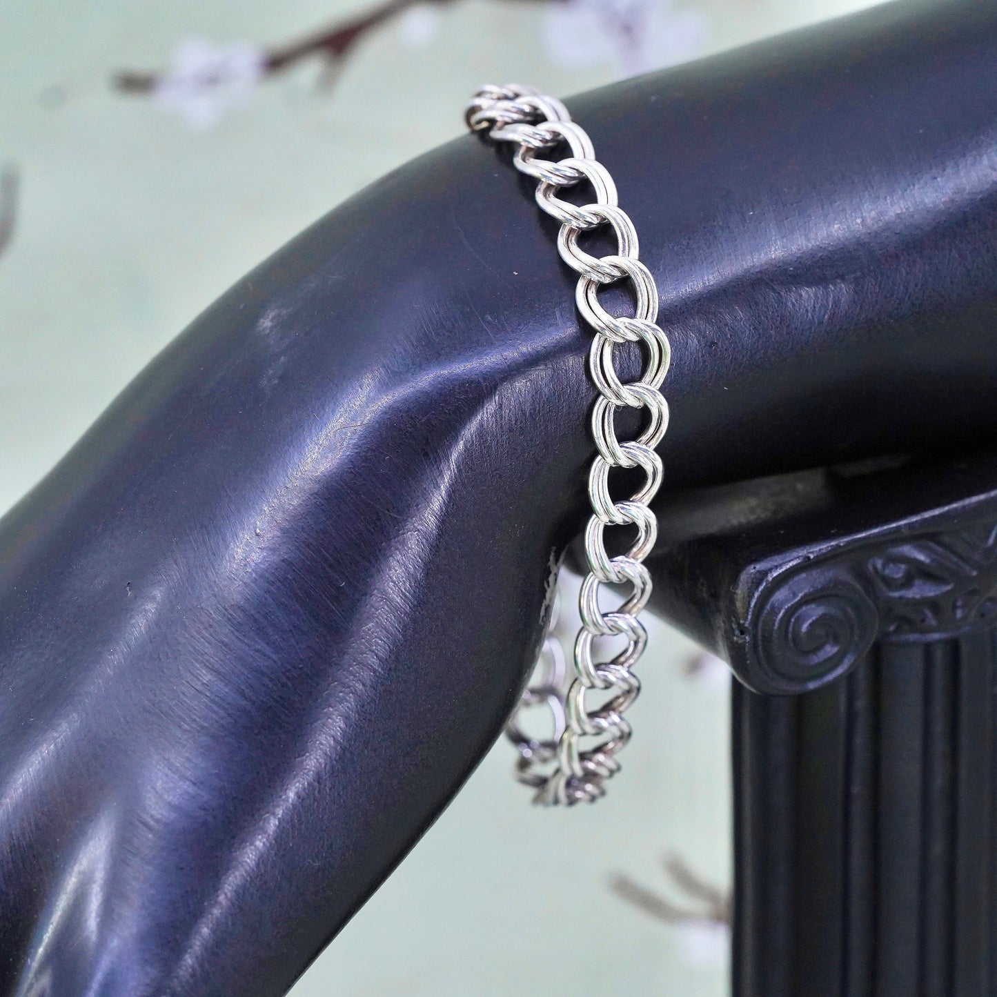 6.75", 8mm, Vintage sterling silver bracelet, 925 double curb chain