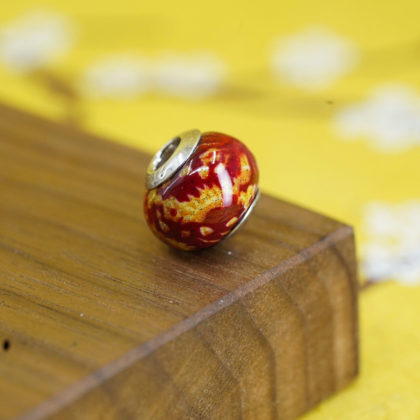 Vintage handmade red Murano glass bead Sterling 925 silver charm