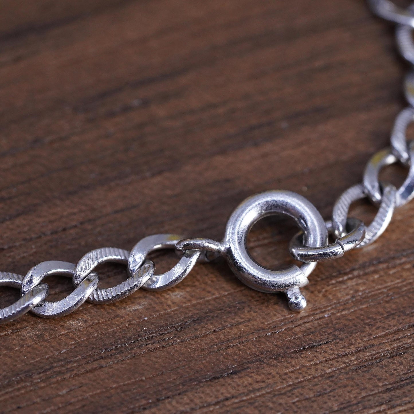 6.5” 4mm, Vintage sterling 925 silver bracelet, textured curb link chain