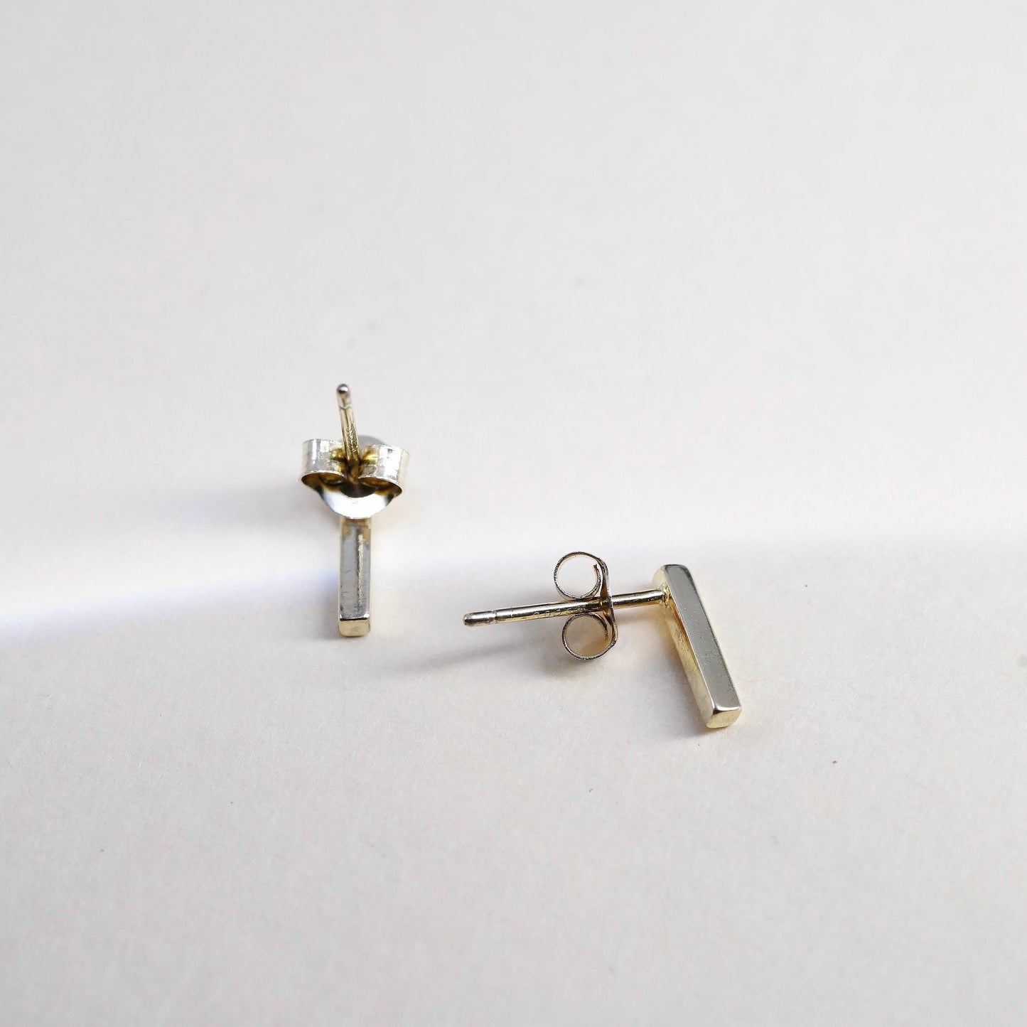 Vintage minimalist Yellow Gold Plated Sterling silver earrings, 925 bar studs