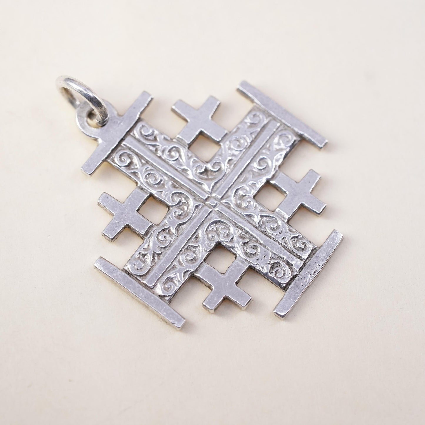Vintage Sterling silver handmade charm, 950 Jerusalem cross pendant