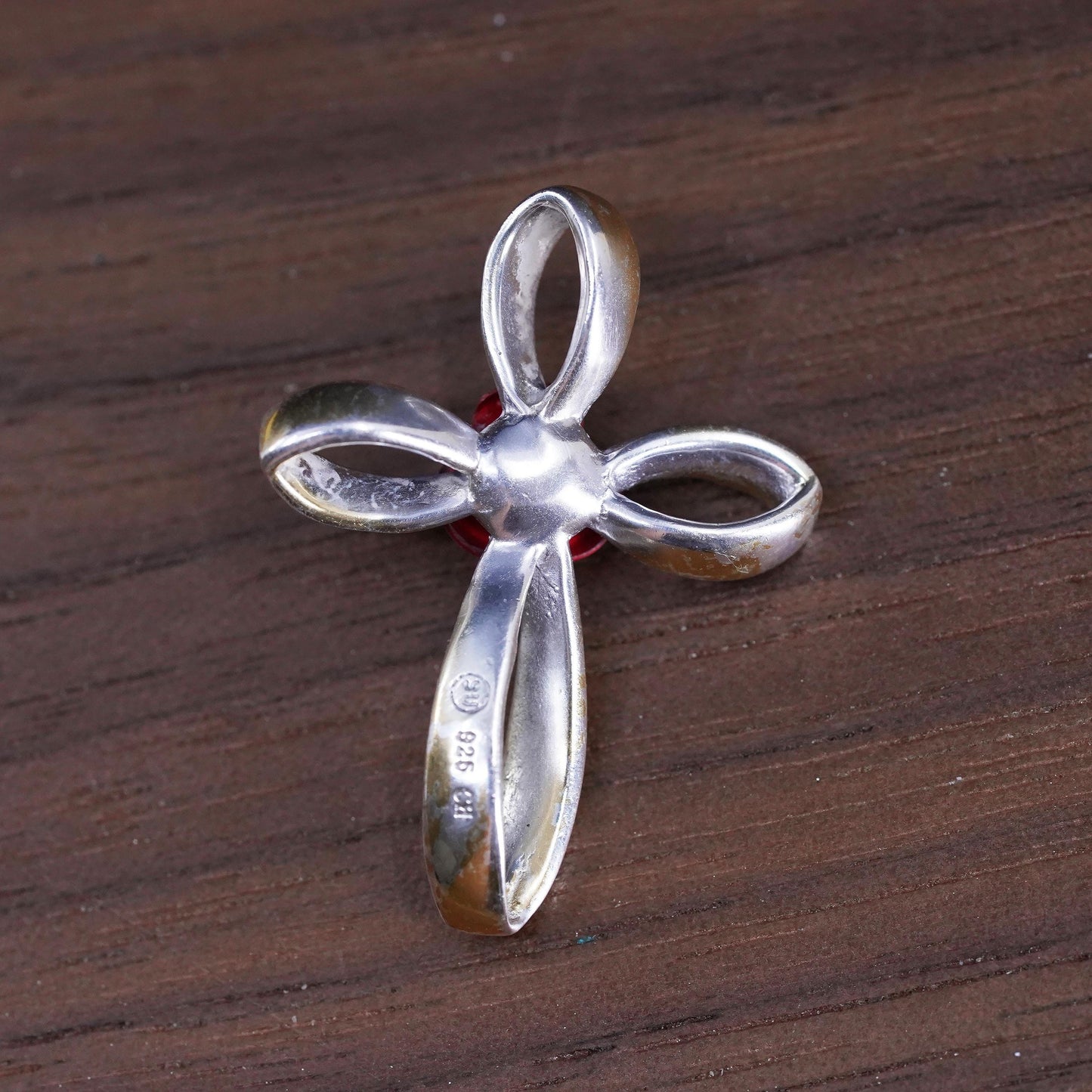 Vintage Sterling silver handmade pendant, 925 cross with rose flower