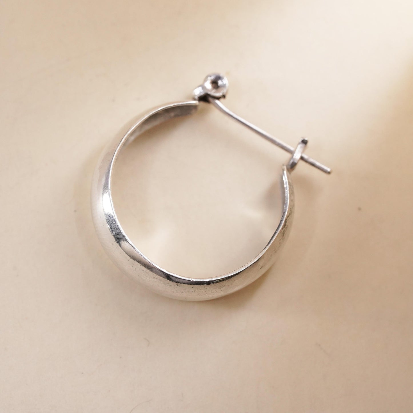 1”, Vintage sterling silver single earring, 925 wide huggie hoop