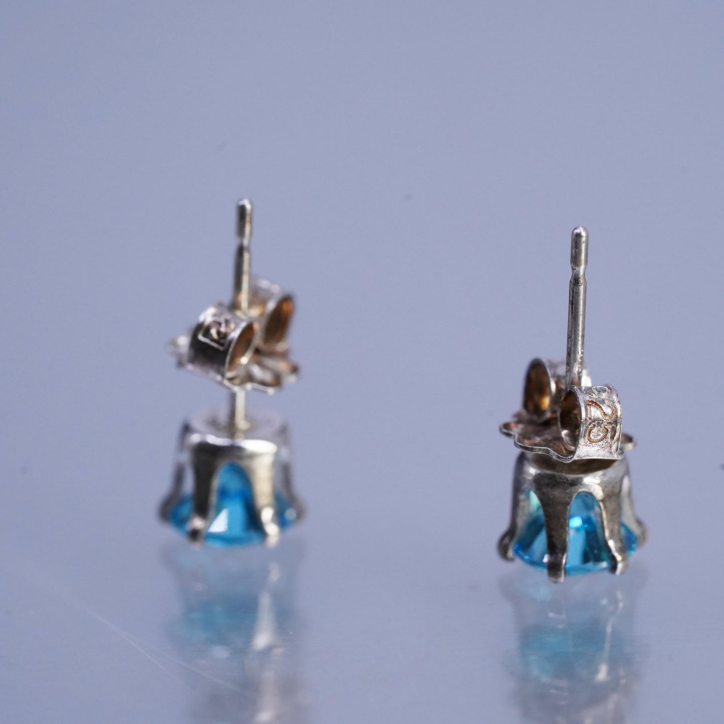 4mm, Vintage Sterling 925 silver handmade earrings, blue cz studs