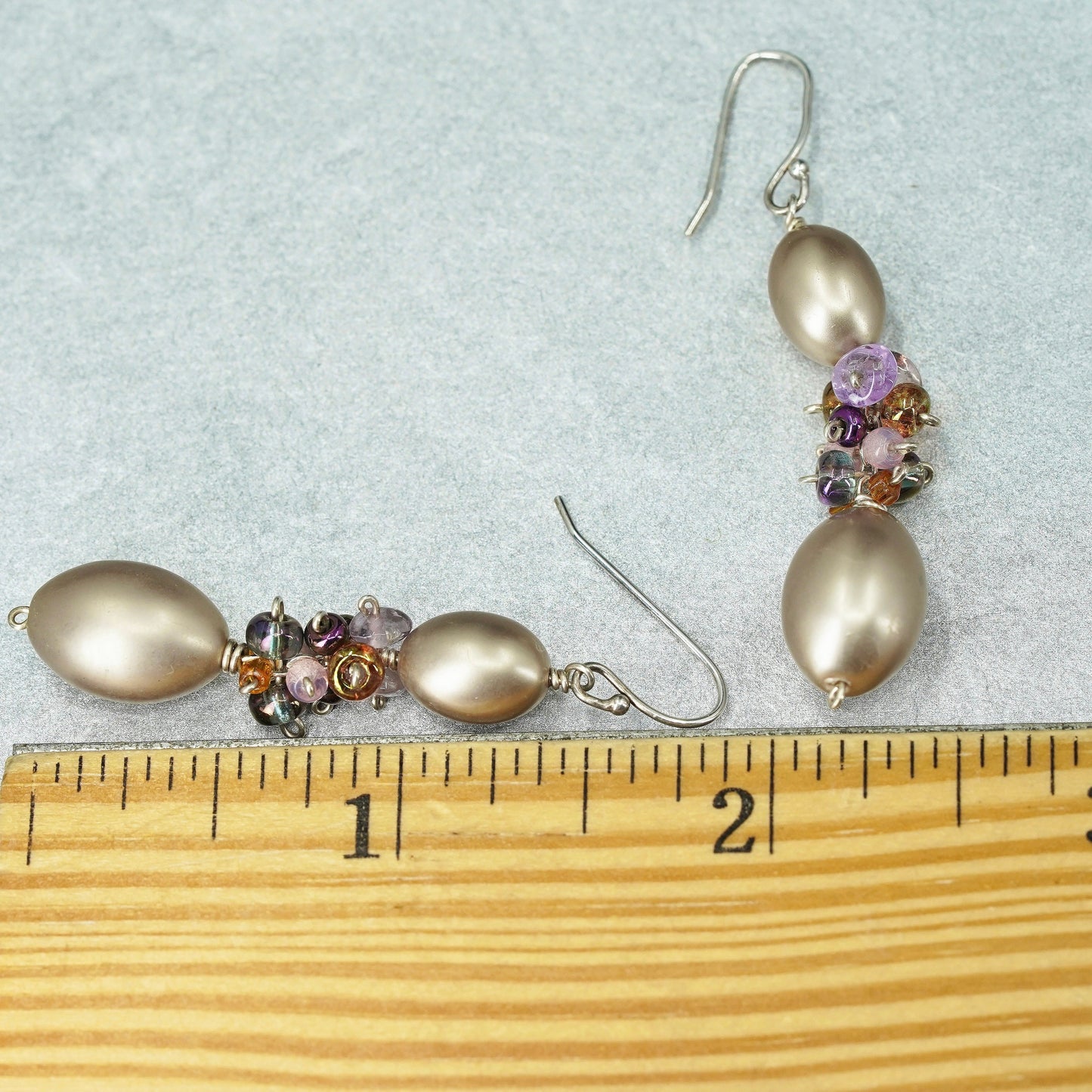 Vintage Sterling 925 silver handmade earrings with faux cluster golden pearl