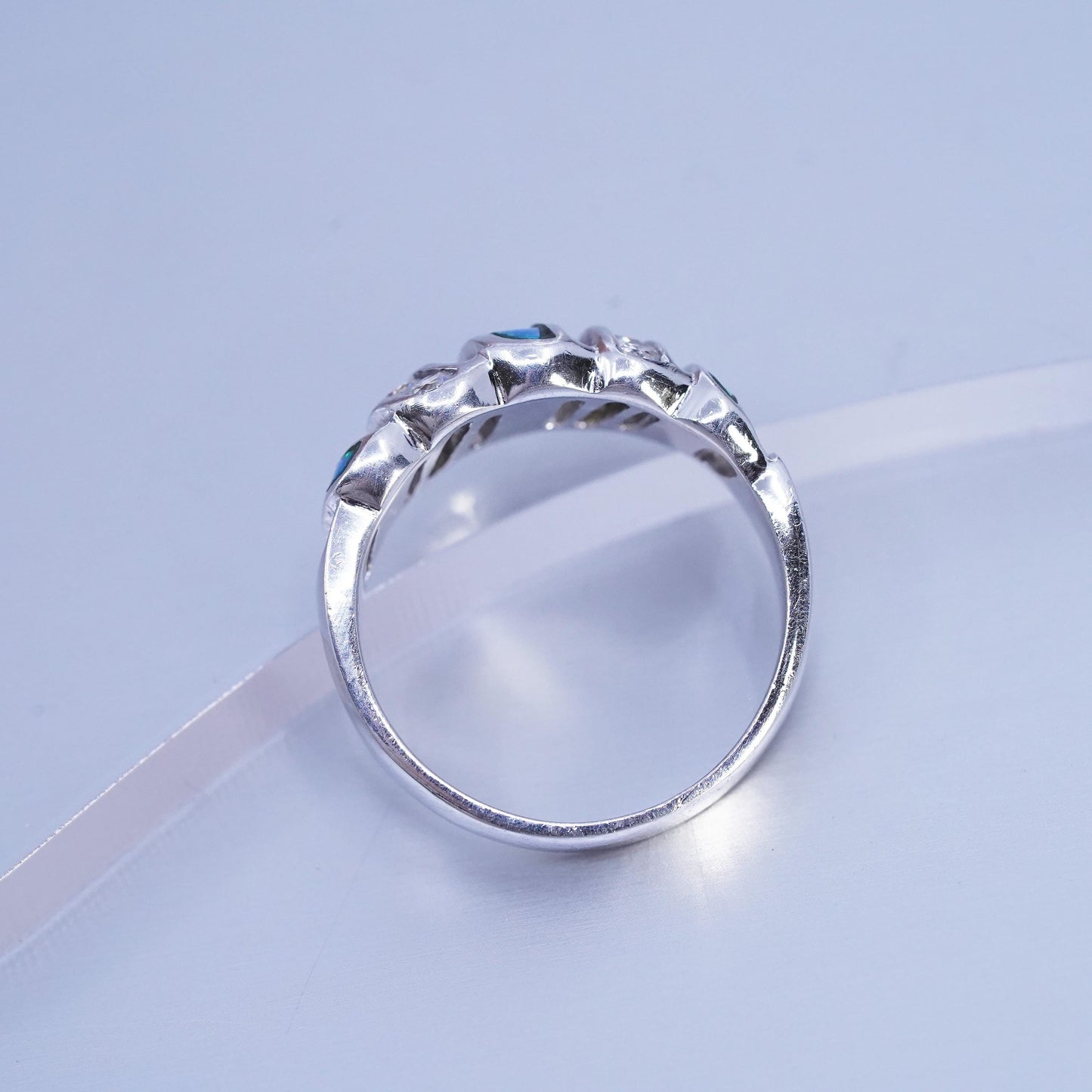 Size 8, vintage Sterling 925 silver handmade ring with opal and cz