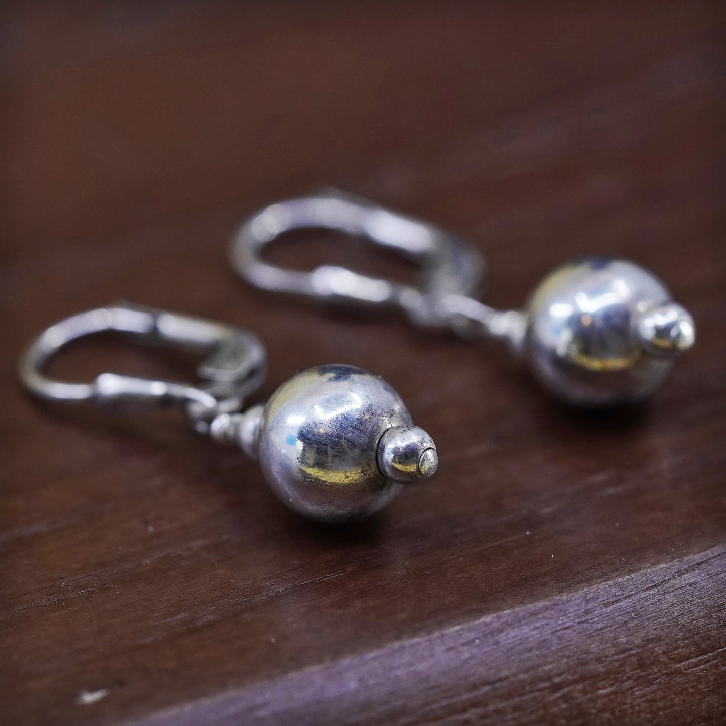 Vintage Sterling silver handmade earrings, 925 beads drops