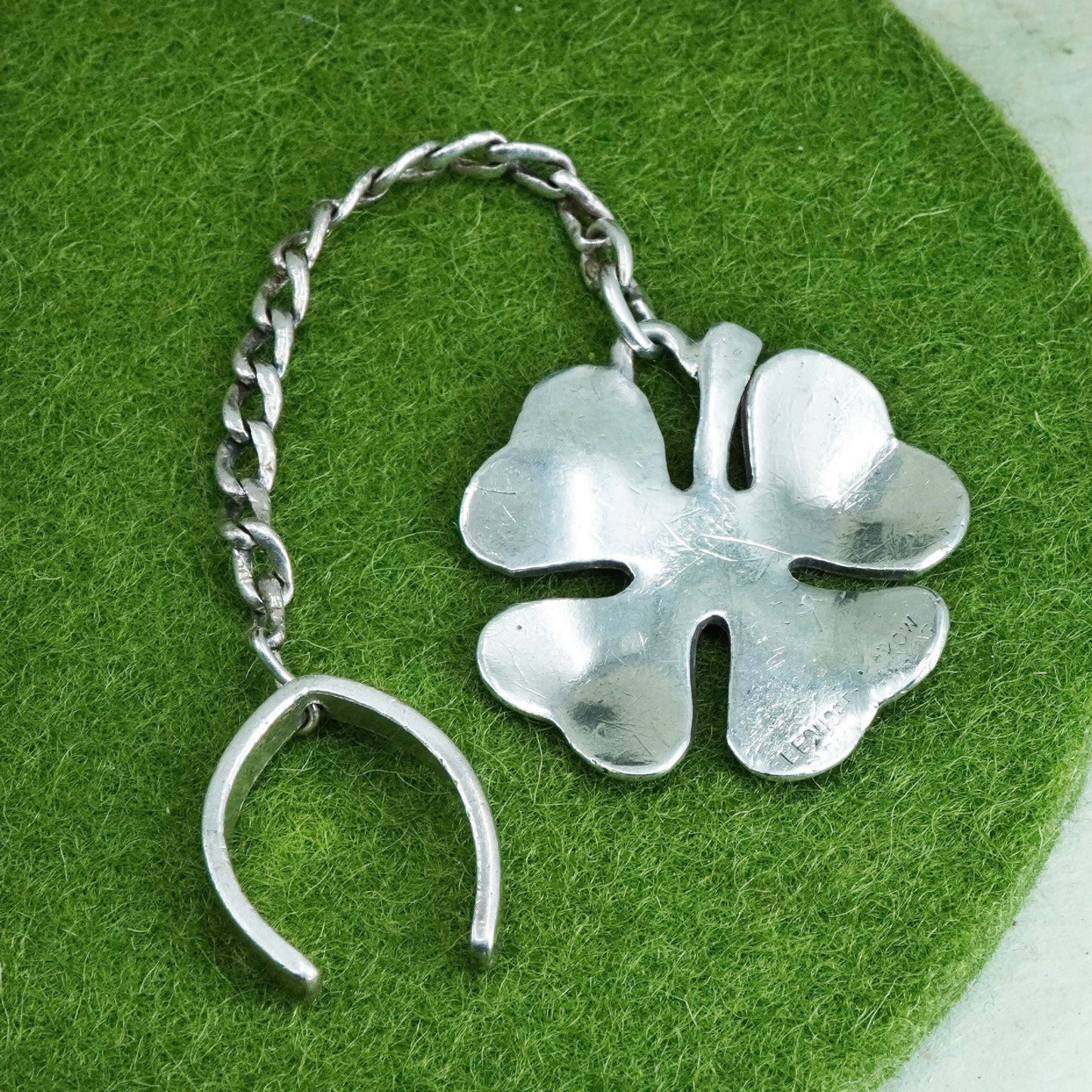 Vintage sterling silver handmade pendant, 925 clover pendant