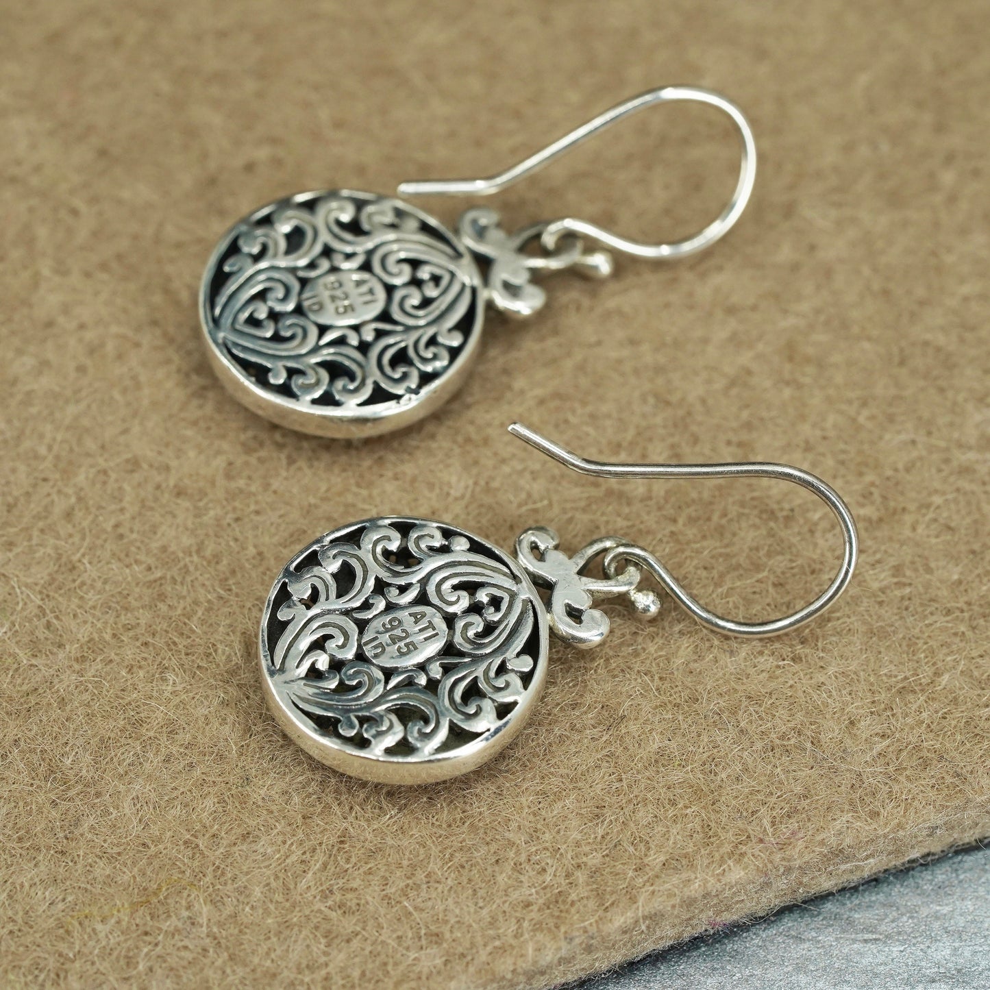 vintage ATI Sterling 925 Silver Pierced circle Earrings with beads