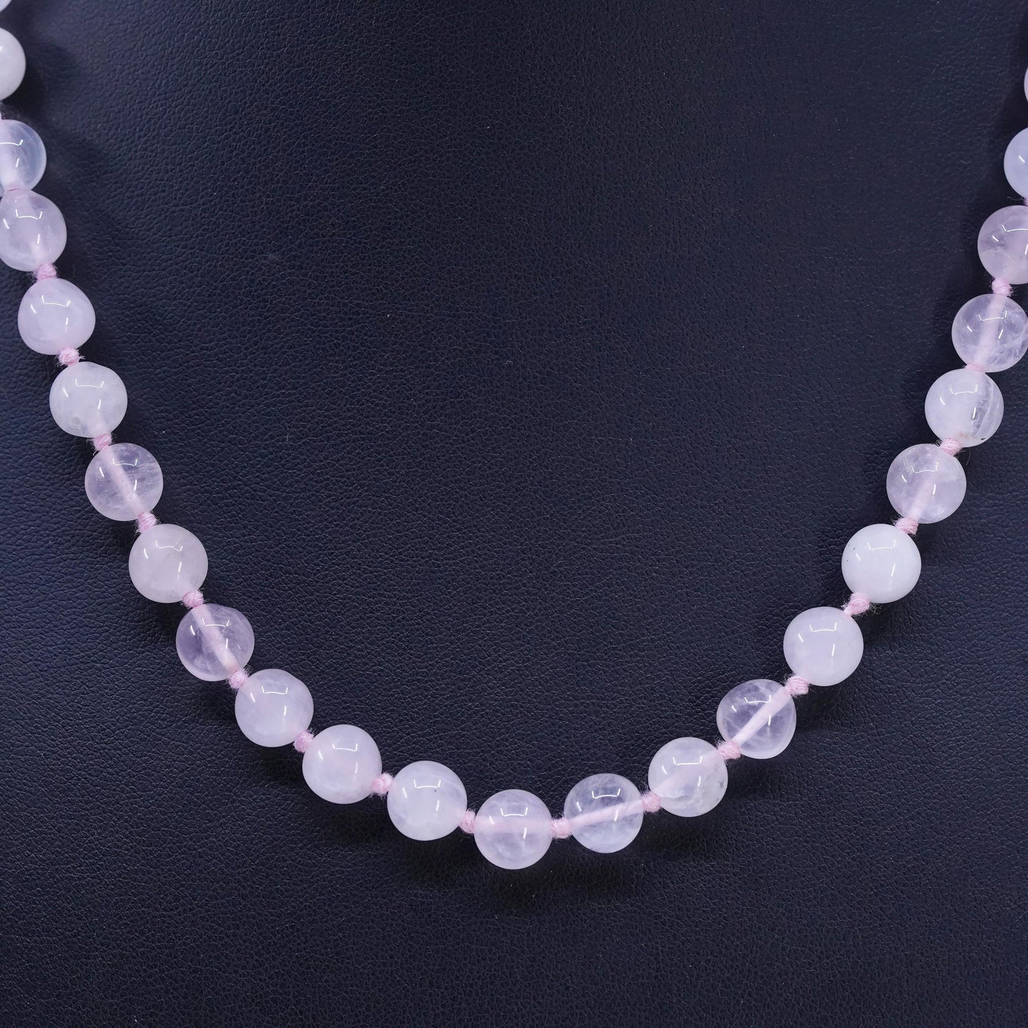 18" 8mm Vintage Pink Rose Quartz Beads necklace with sterling 925 silver clasp