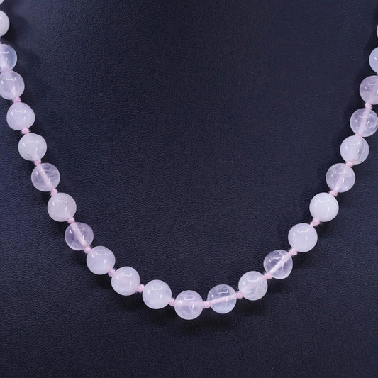 18" 8mm Vintage Pink Rose Quartz Beads necklace with sterling 925 silver clasp