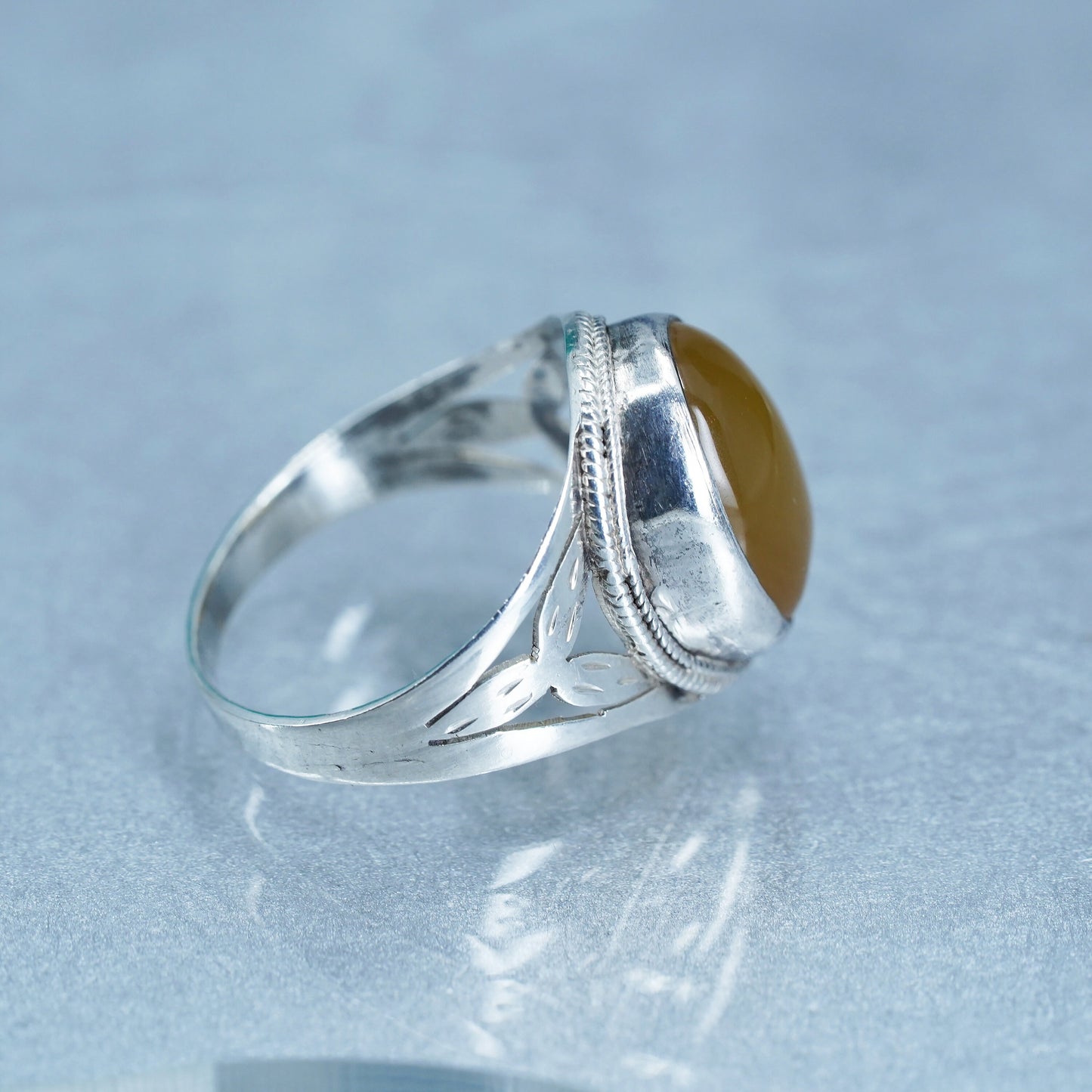 Size 10.25, vintage Mexican sterling 925 silver ring, handmade band w/ citrine