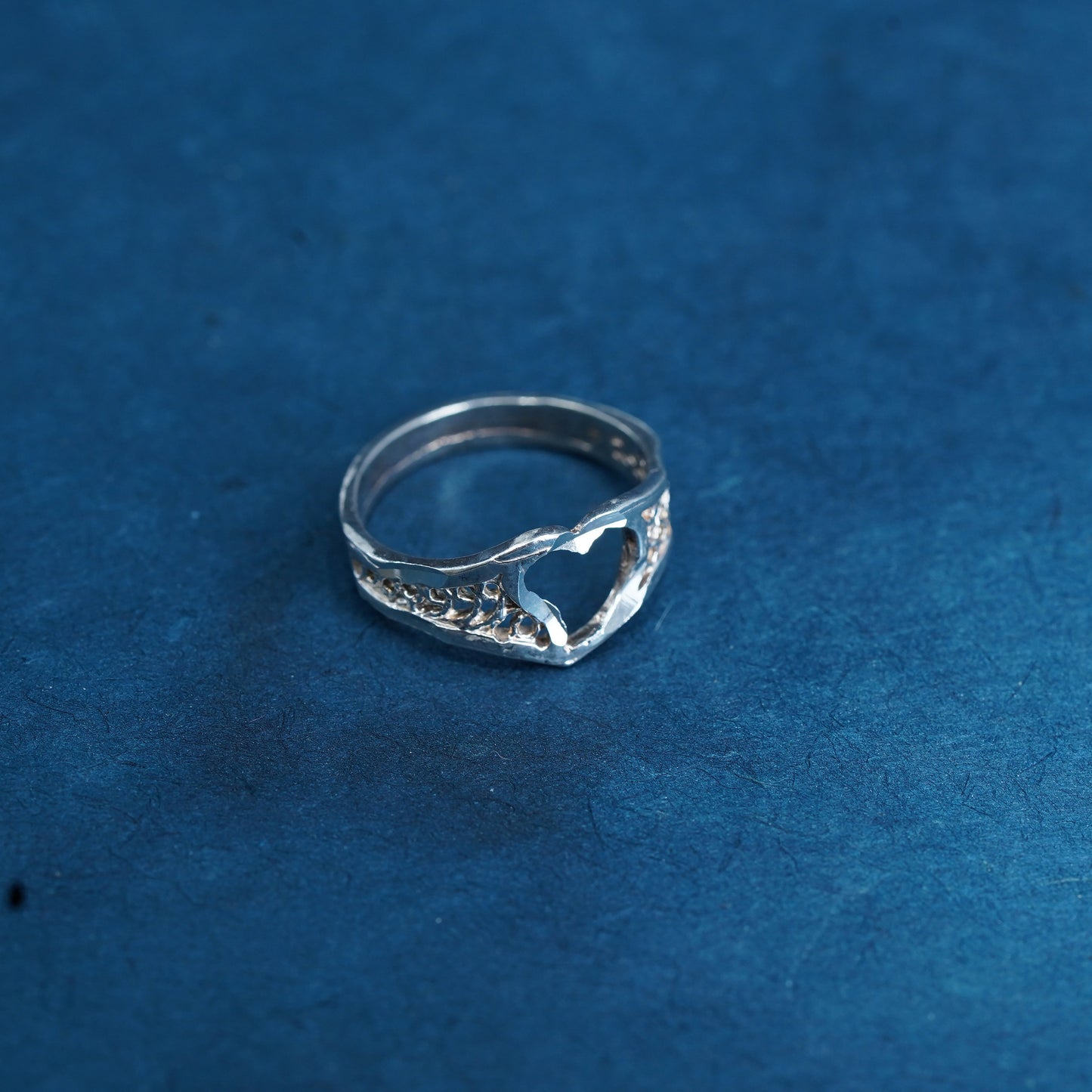 Size 6.5, vintage sterling silver handmade ring, 925 filigree heart band