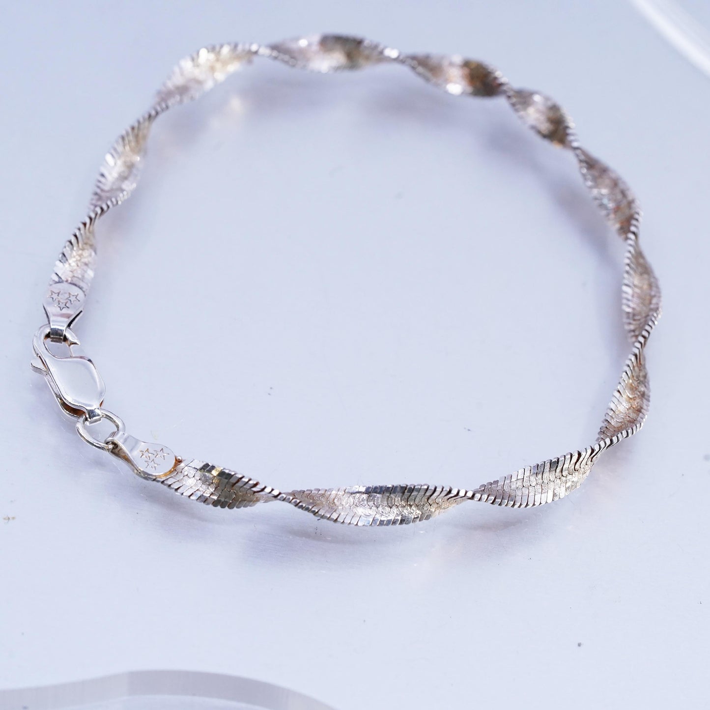 6.75", Italian gold Sterling 925 silver bracelet, twisted herringbone chain