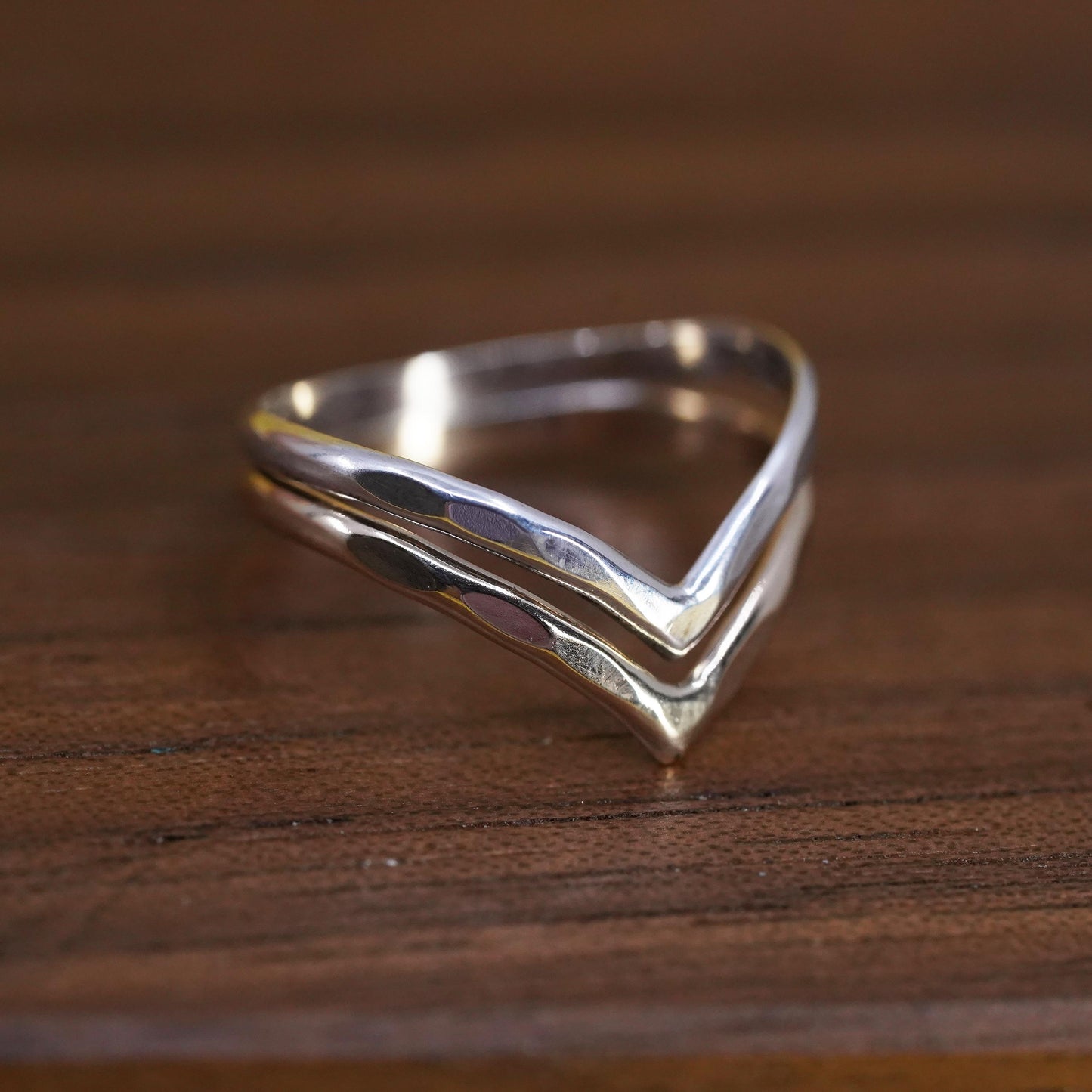 Size 3.25, vintage two tone Sterling silver ring, 14K gold 925 V shaped band