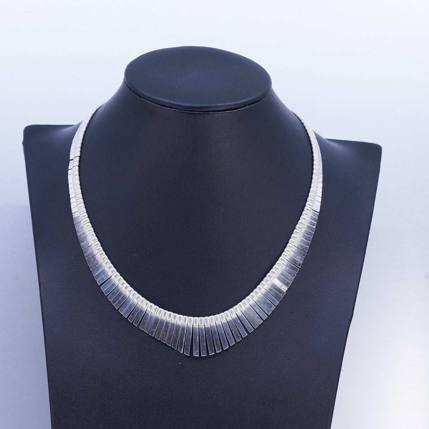 16", Italian Sterling 925 Silver Graduated Cleopatra Fringe Collar Necklace