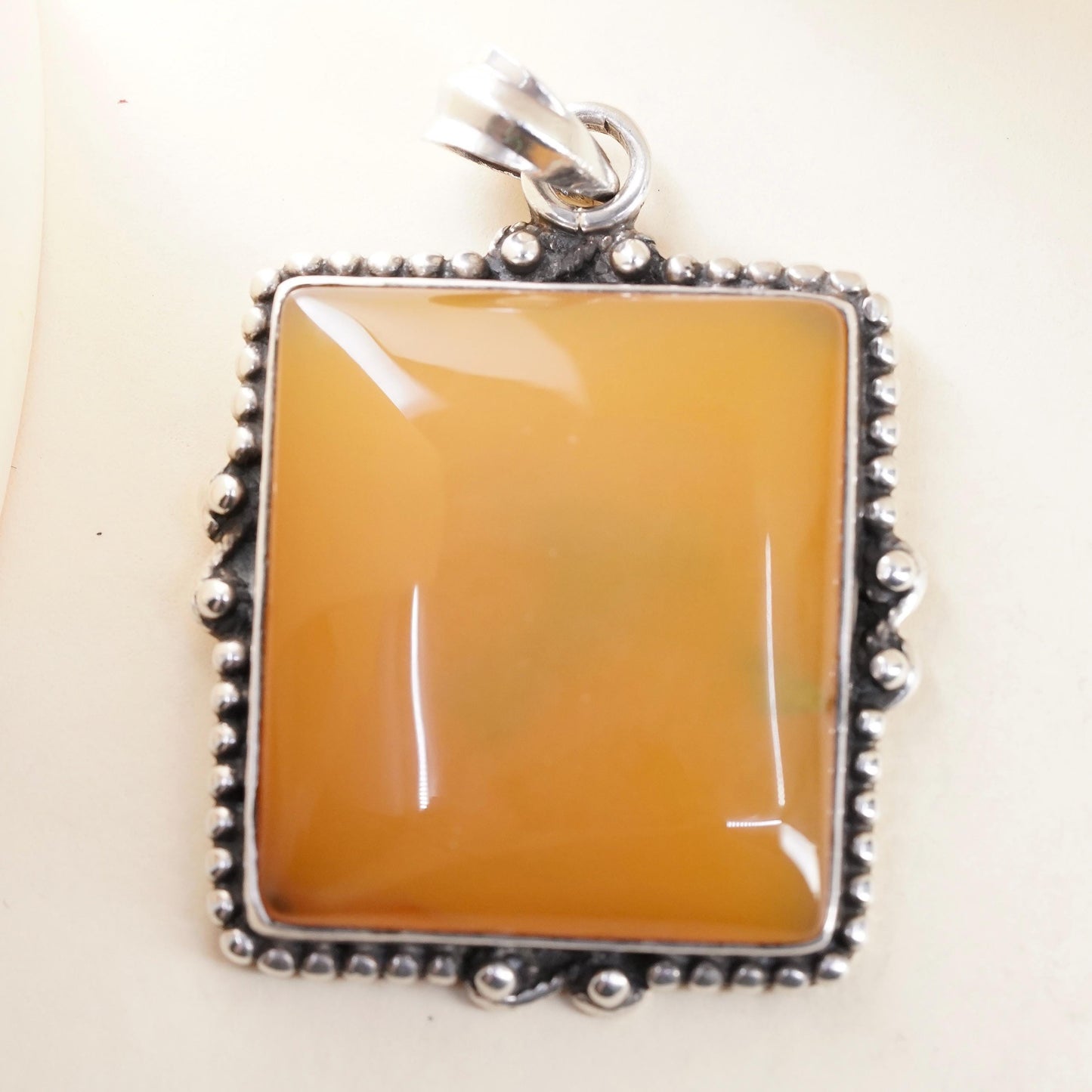 Sterling 925 Silver Orange Agate Pendant, handmade Large Carnelian Chalcedony
