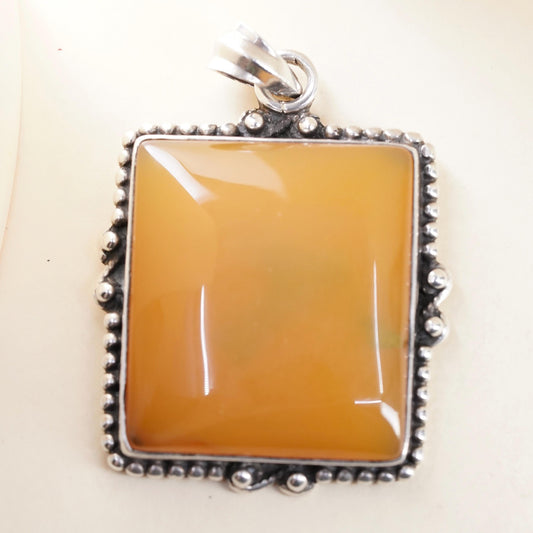 Sterling 925 Silver Orange Agate Pendant, handmade Large Carnelian Chalcedony