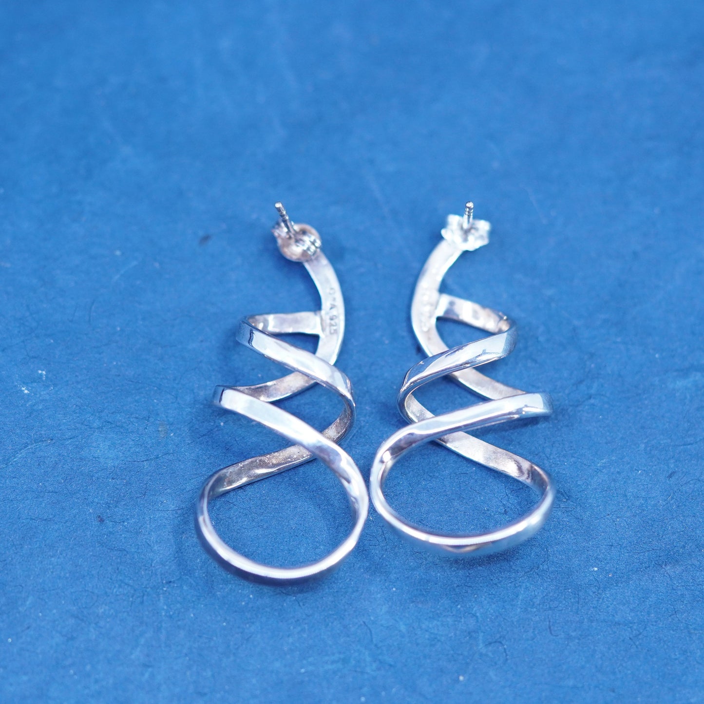 vintage Sterling silver handmade triangular earrings, 925 studs