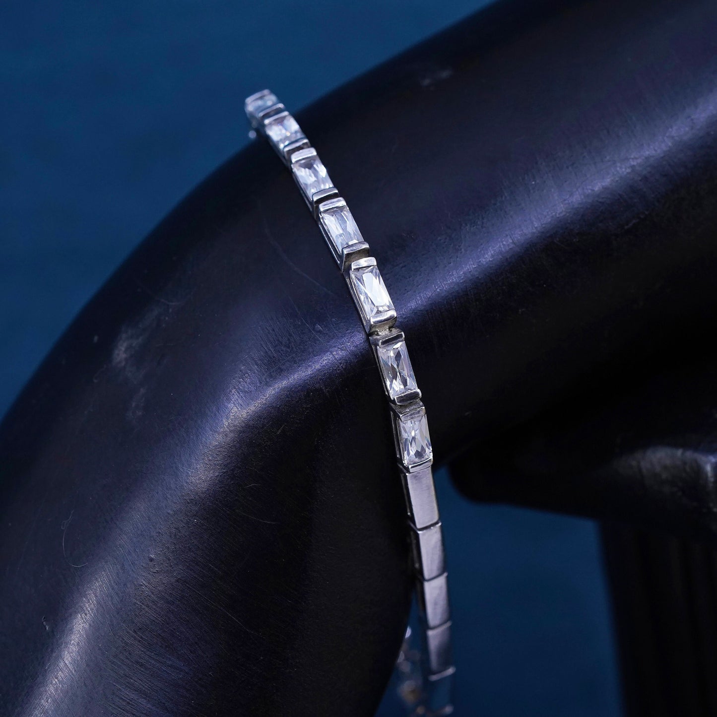 7", vintage Sterling 925 silver tennis bracelet with clear cz