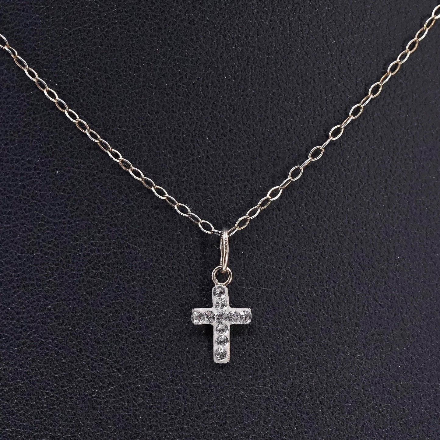 14", vermeil gold Sterling 925 silver circle choker necklace cz cross pendant