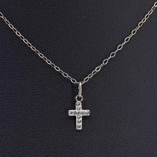 14", vermeil gold Sterling 925 silver circle choker necklace cz cross pendant