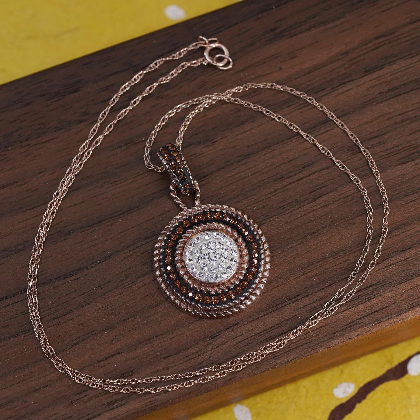 18”, vermeil rose gold Sterling silver necklace, 925 cluster crystal pendant