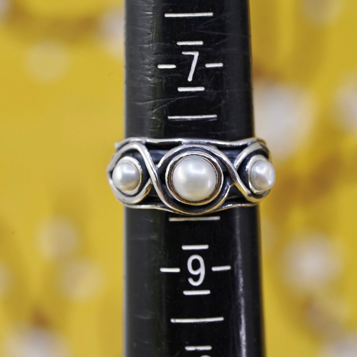 Size 8, Israel Sterling silver handmade ring, 925 statement band with pearl