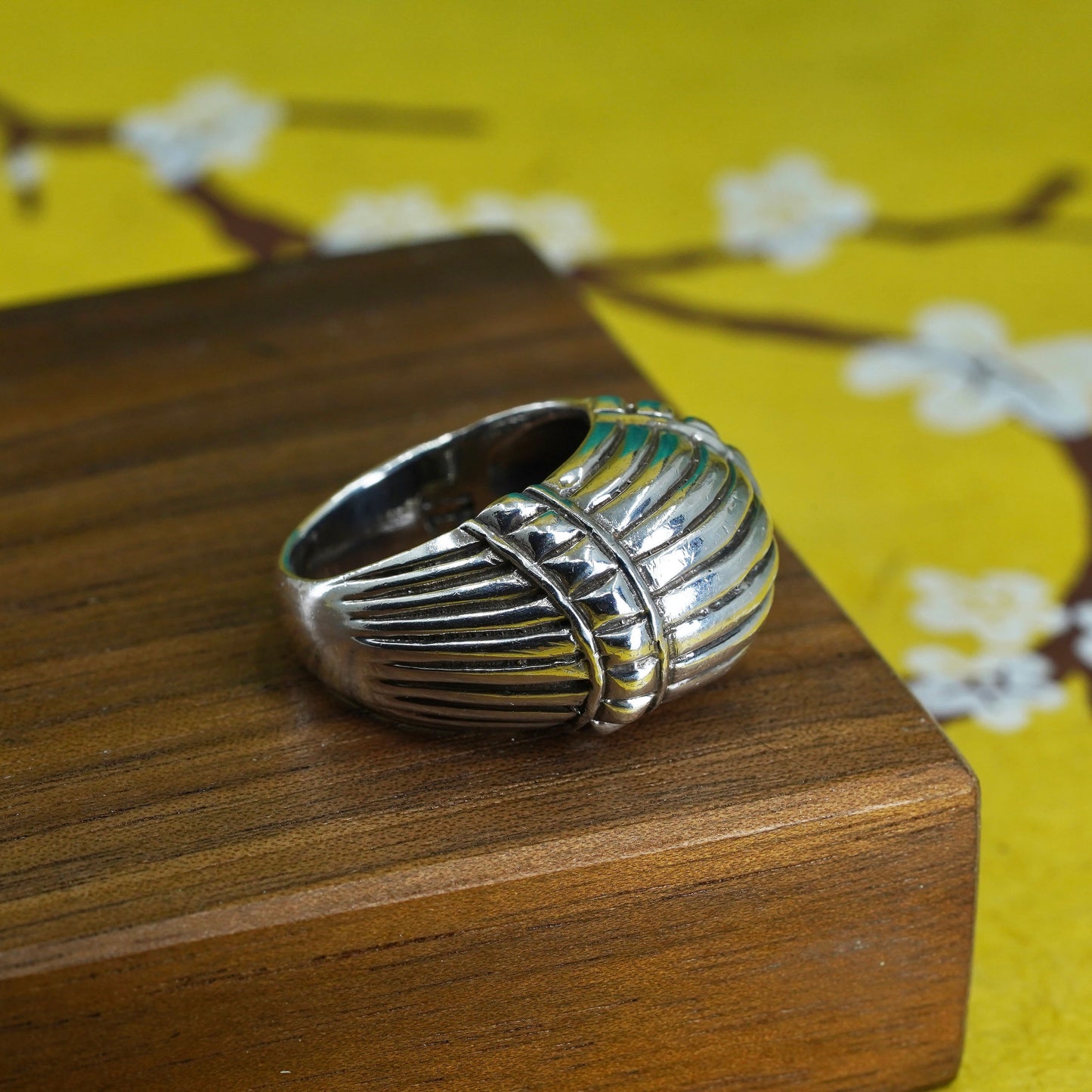 Size 7.25, vintage Mexico sterling silver handmade ring, 925 ribbed band