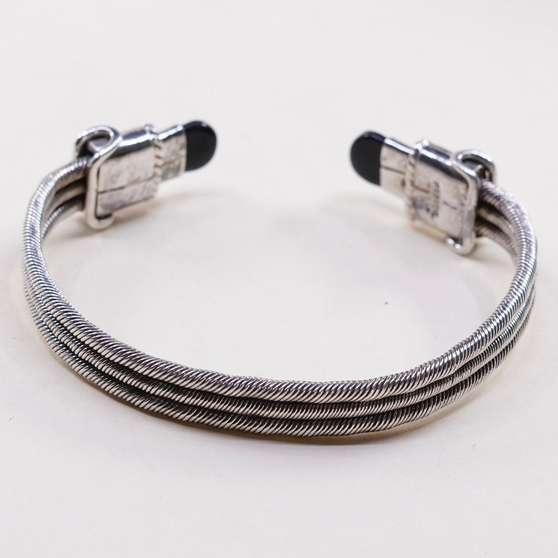 7", VTG sterling silver handmade bracelet, Mexico 925 cuff w/ black onyx