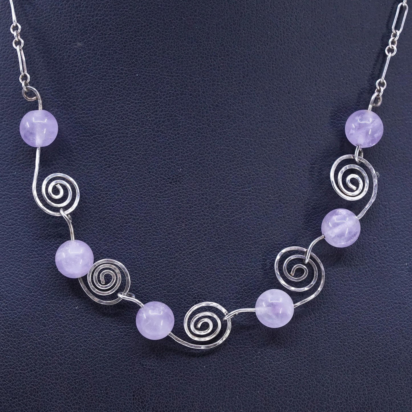 16", vintage Sterling 925 silver elongated chain necklace with amethyst beads