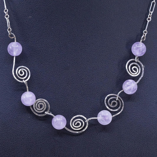 16", vintage Sterling 925 silver elongated chain necklace with amethyst beads