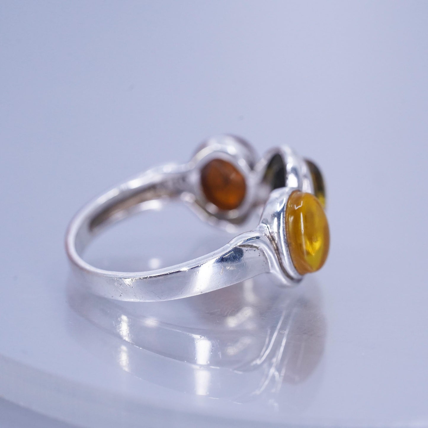 Size 10, vintage Sterling 925 silver handmade ring with Amber