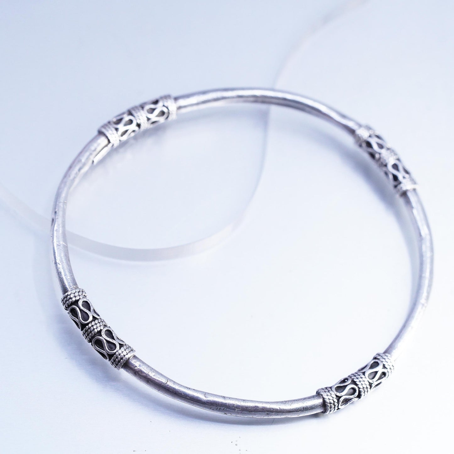 8.25", Balinese Sterling Silver Cuff, 925 Artisan Open Bangle, Tribal Bracelet