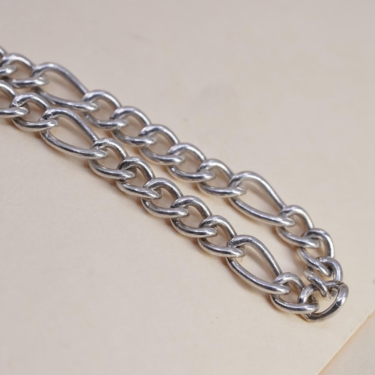 7” 4mm, Vintage Italian sterling 925 silver bracelet, figaro chain