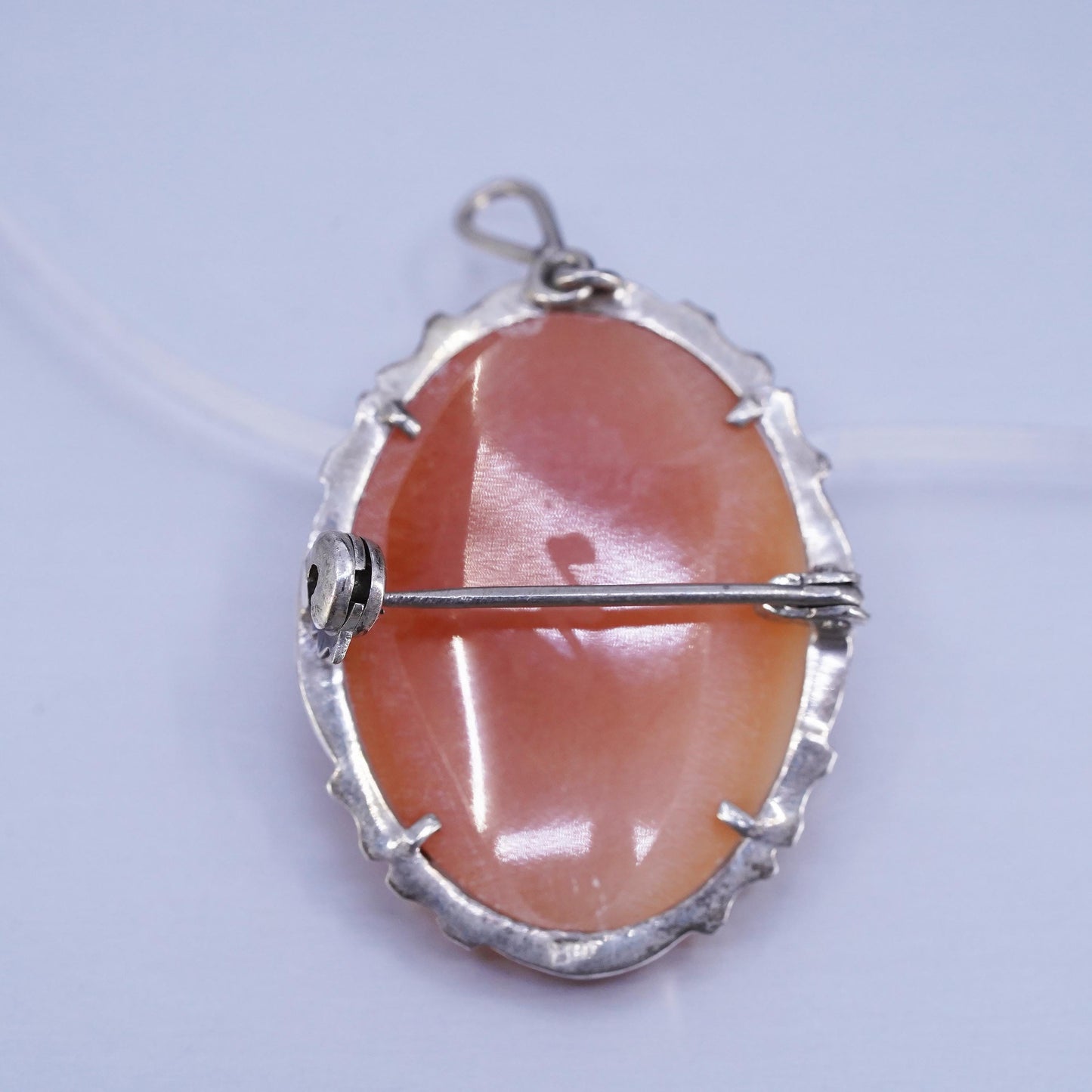 Vintage Sterling 925 silver handmade brooch pendant w/ agate carved cameo girl