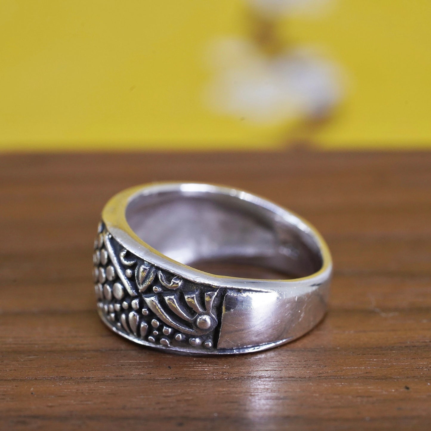 Size 6.75, VTG mexico Sterling 925 silver handmade ring, 925 modern beads band