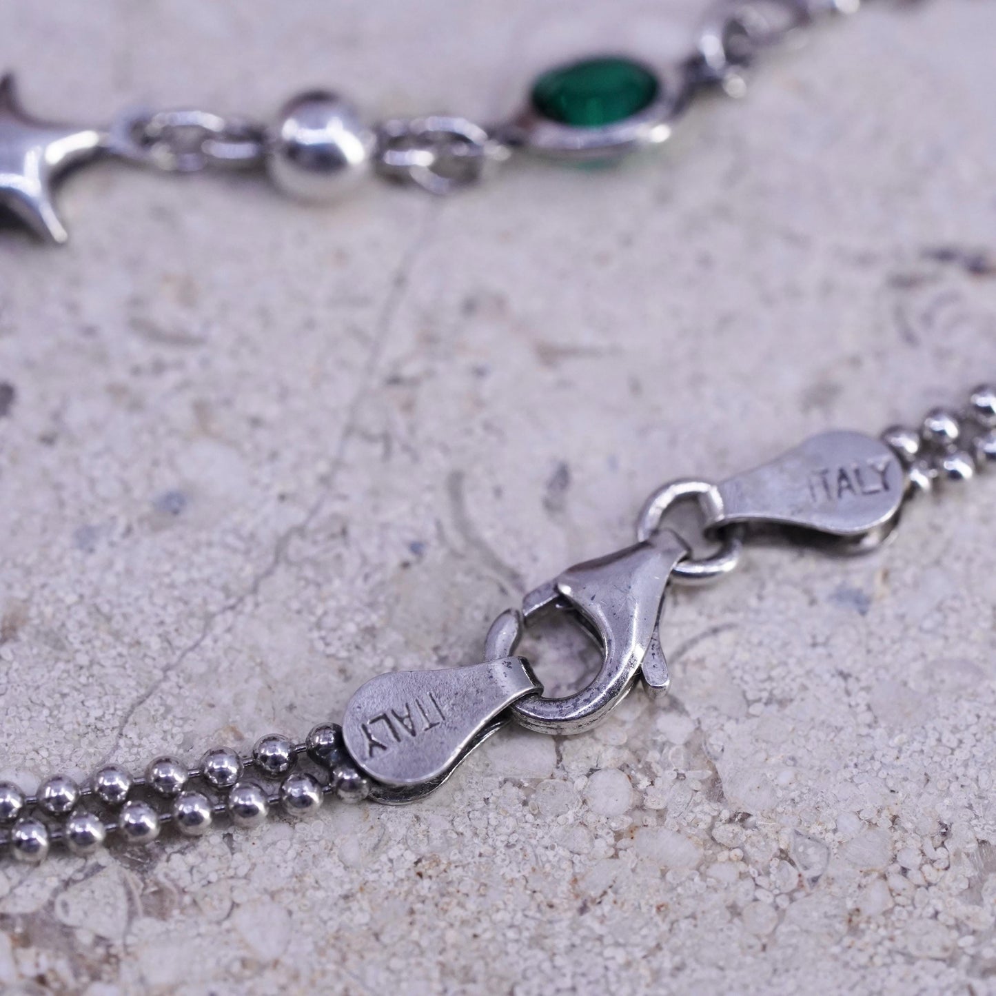 7", vintage sterling silver handmade bracelet, 925 bead chain with star charms