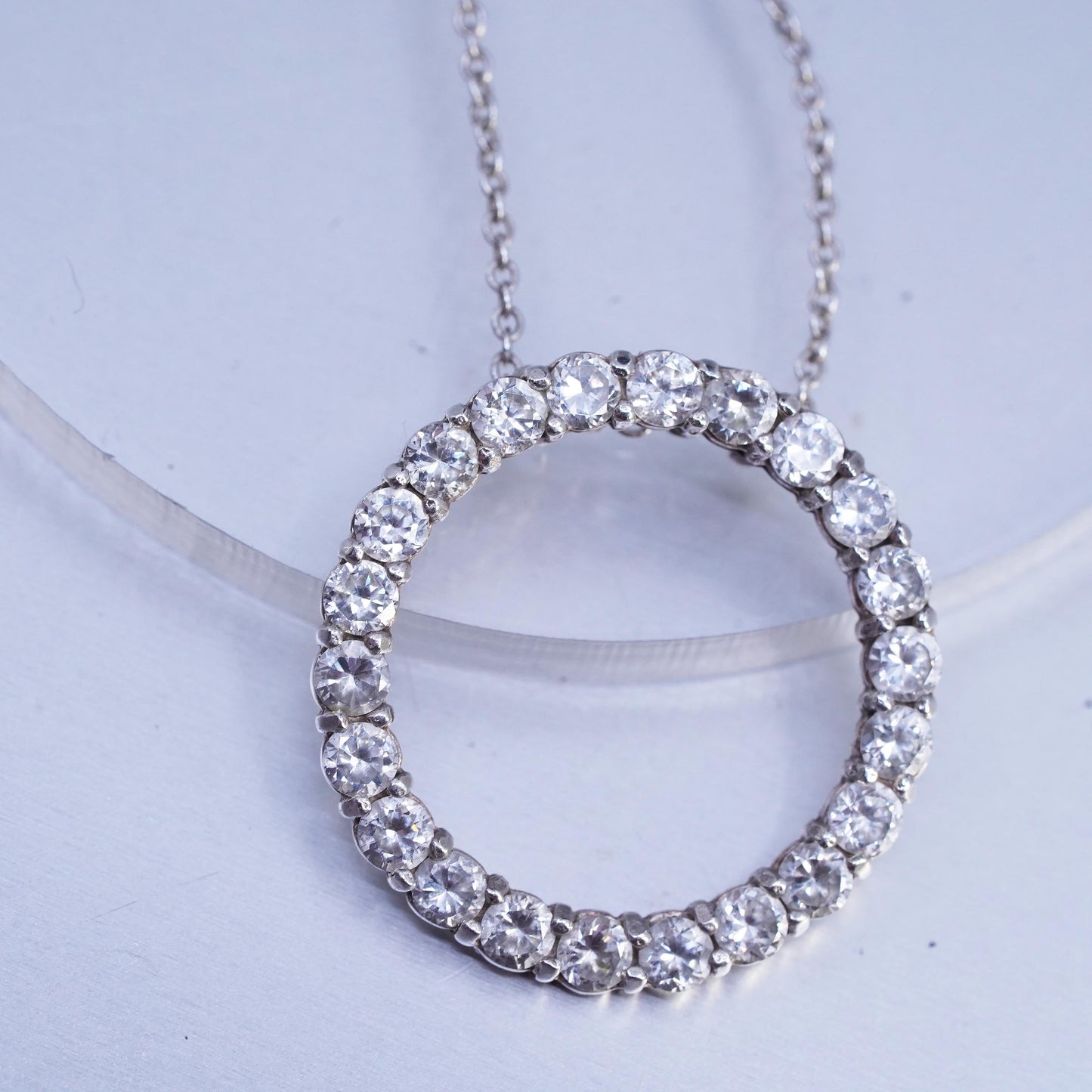 16+2”, Sterling 925 silver circle pendant necklace with circle pendant and Cz