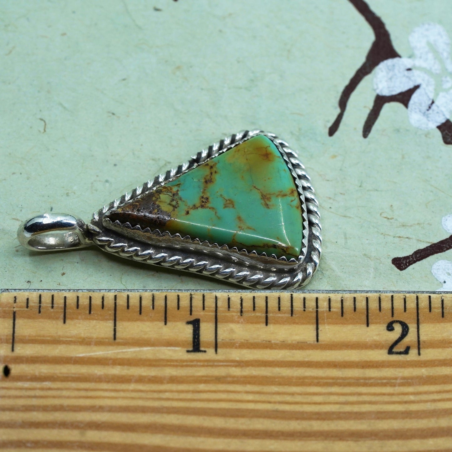 Native American P Sterling silver 925 handmade pendant with turquoise cable