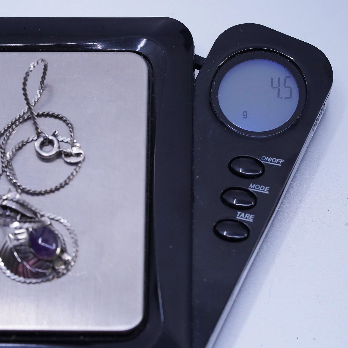 18", Vintage Mexican Sterling 925 silver s link necklace with amethyst pendant